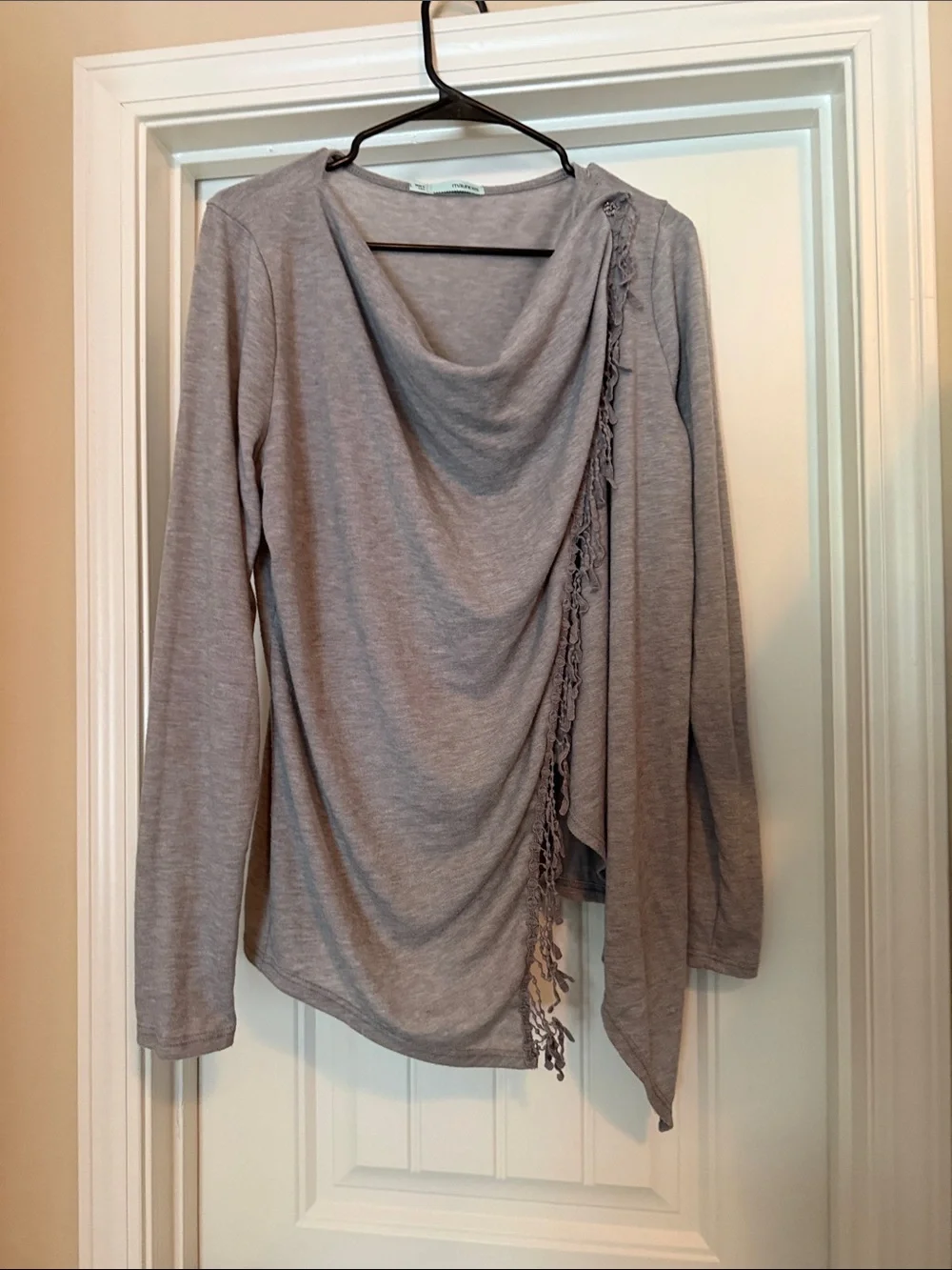 Maurices Gray Draped Open Cardigan with Fringe